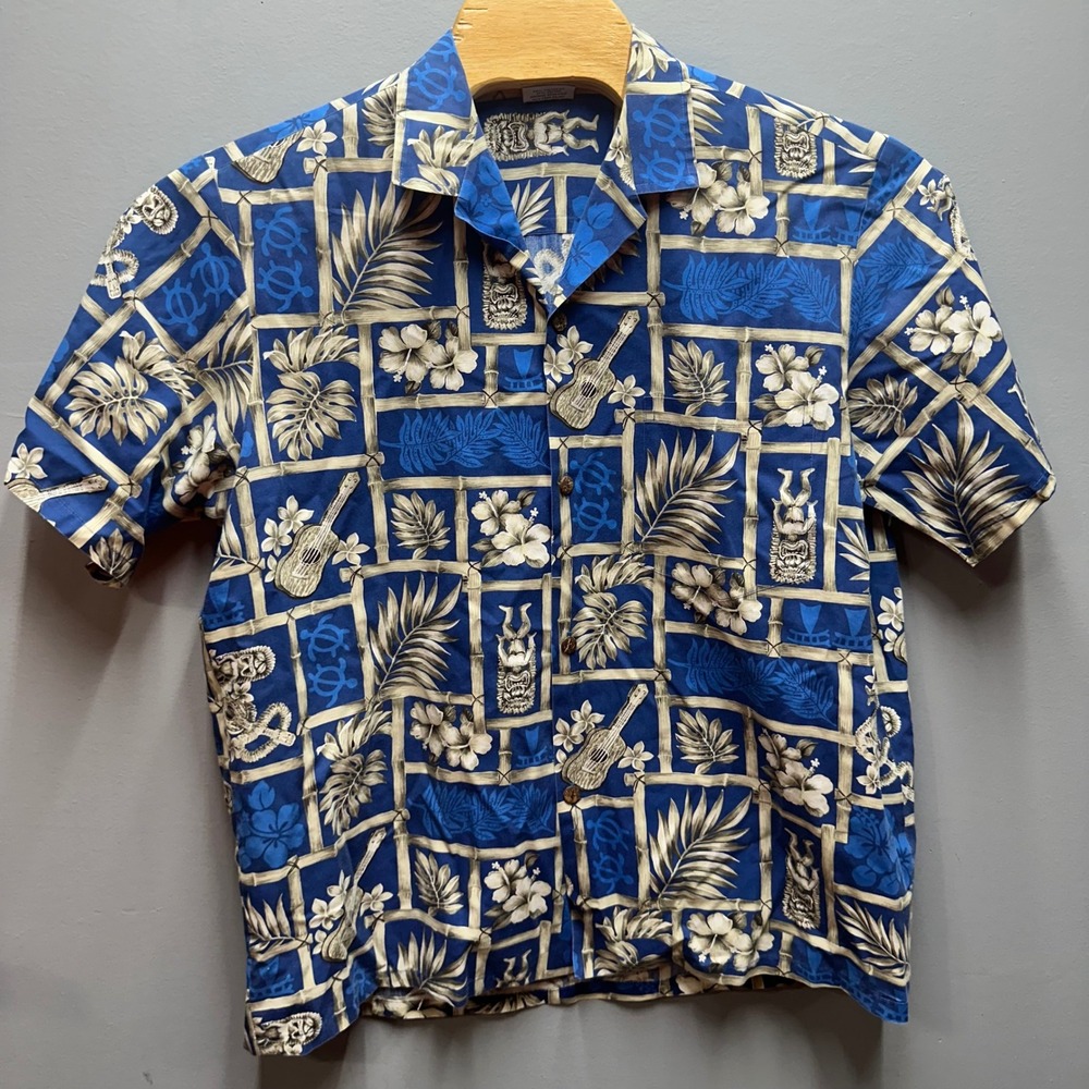 Royal Creations Hawaii Shirt Mens XL Tiki Aloha Blue Made in Hawaii